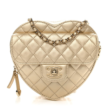 Chanel Metallic Lambskin Quilted CC In Love Heart Bag Gold 1 of 12