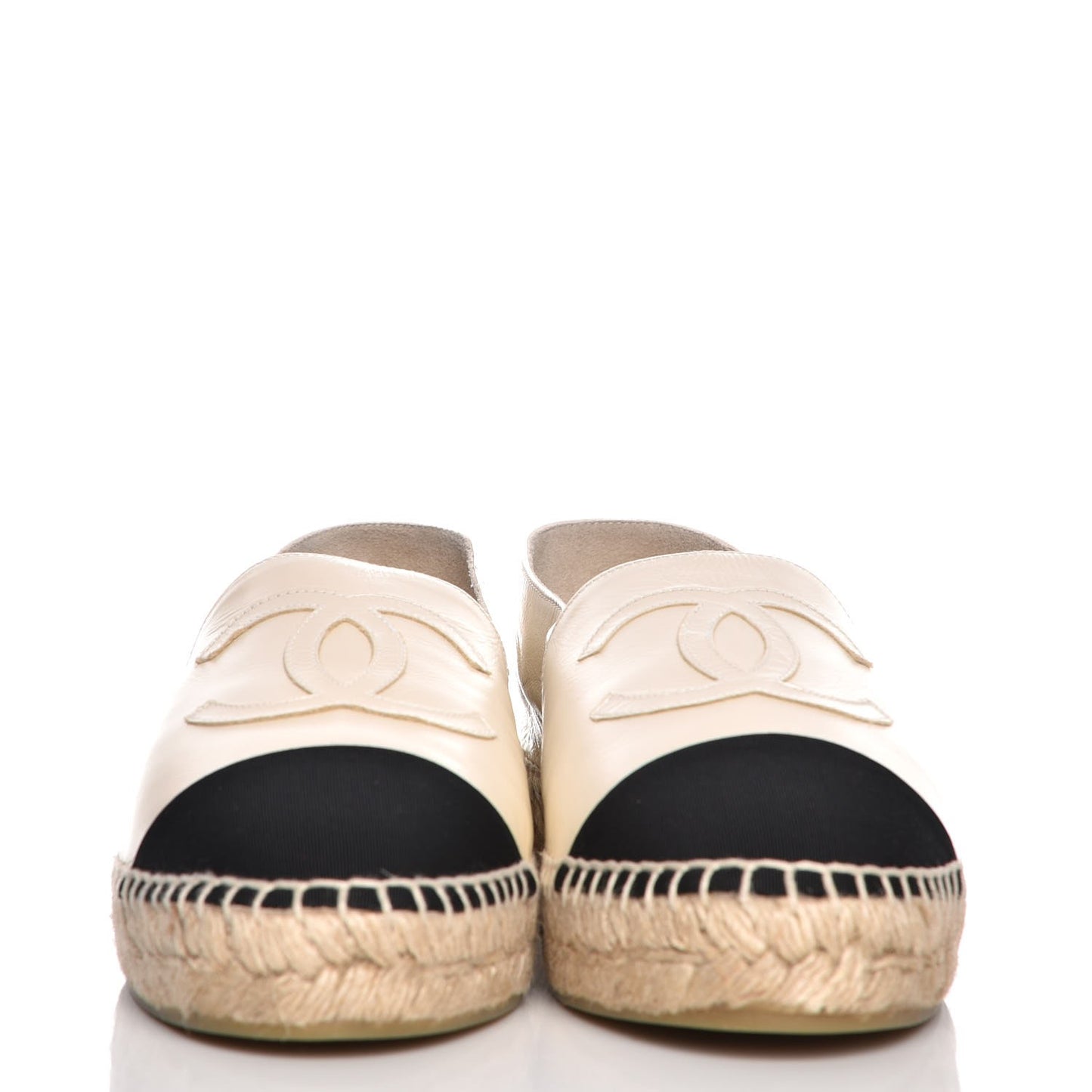 Metallic Calfskin Grosgrain CC Espadrilles 40 Ivory Black