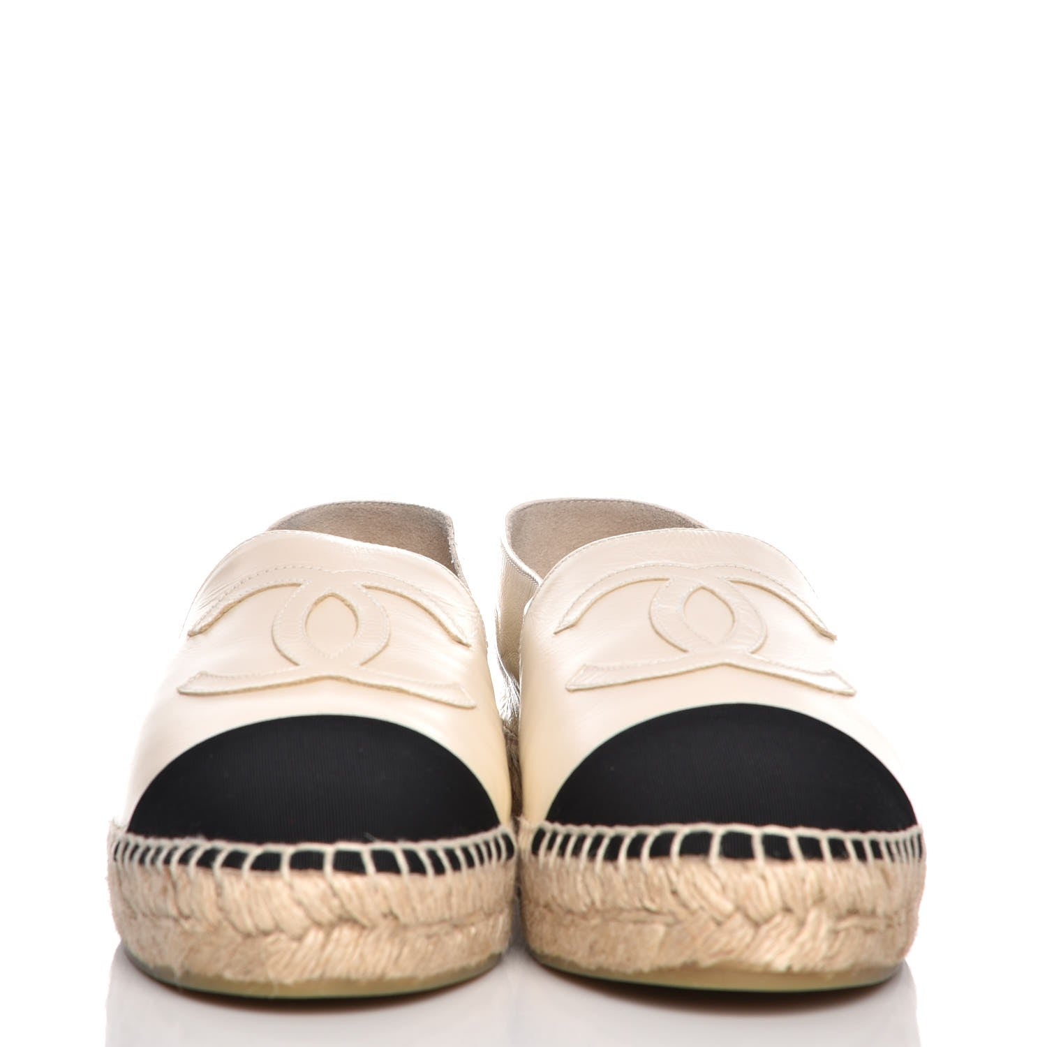 Chanel Metallic Calfskin Grosgrain CC Espadrilles 40 Ivory Black 2 of 10