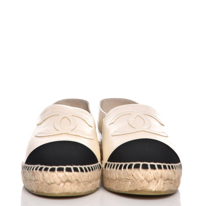 Chanel Metallic Calfskin Grosgrain CC Espadrilles 40 Ivory Black 2 of 10