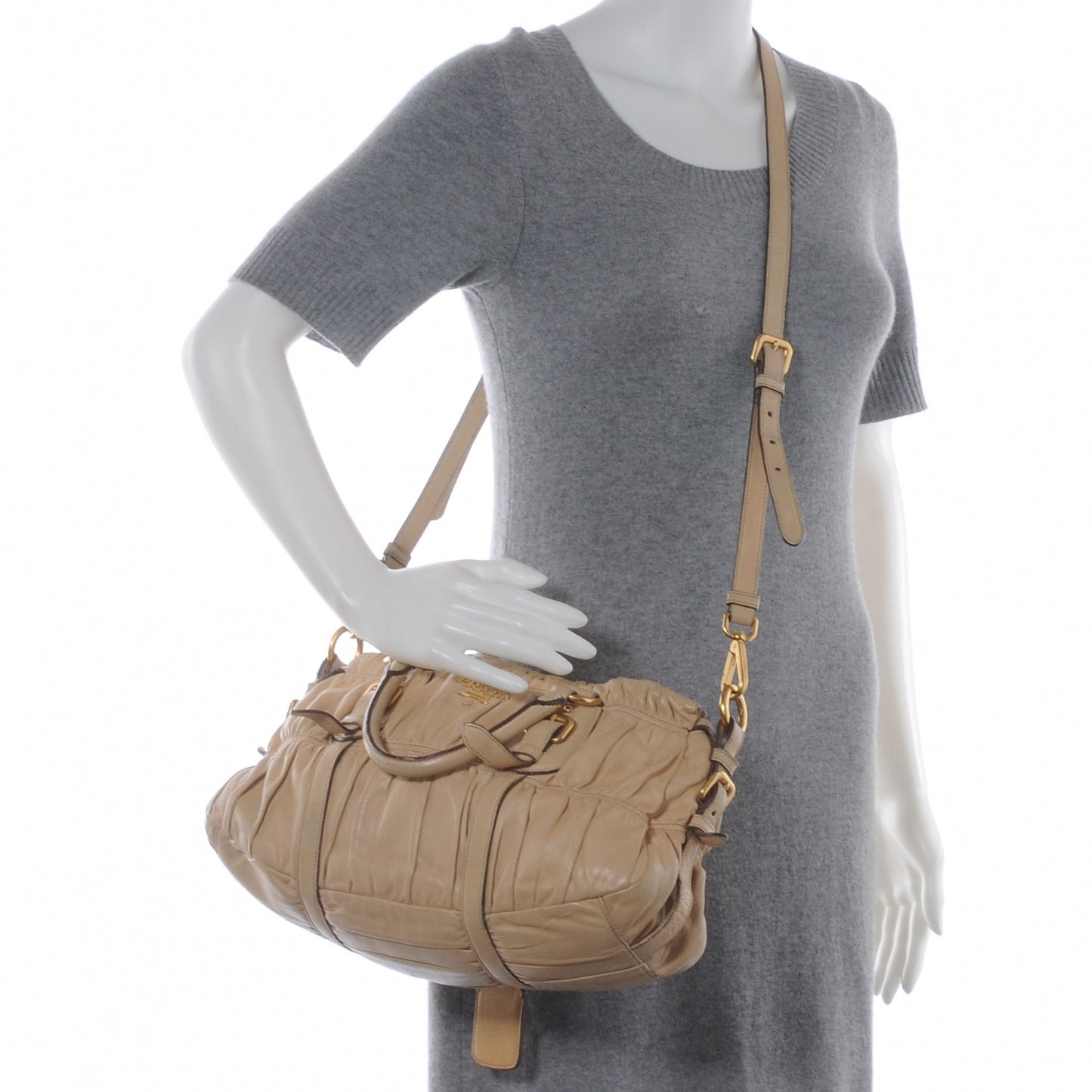 Nappa Leather Gaufre Tote Beige