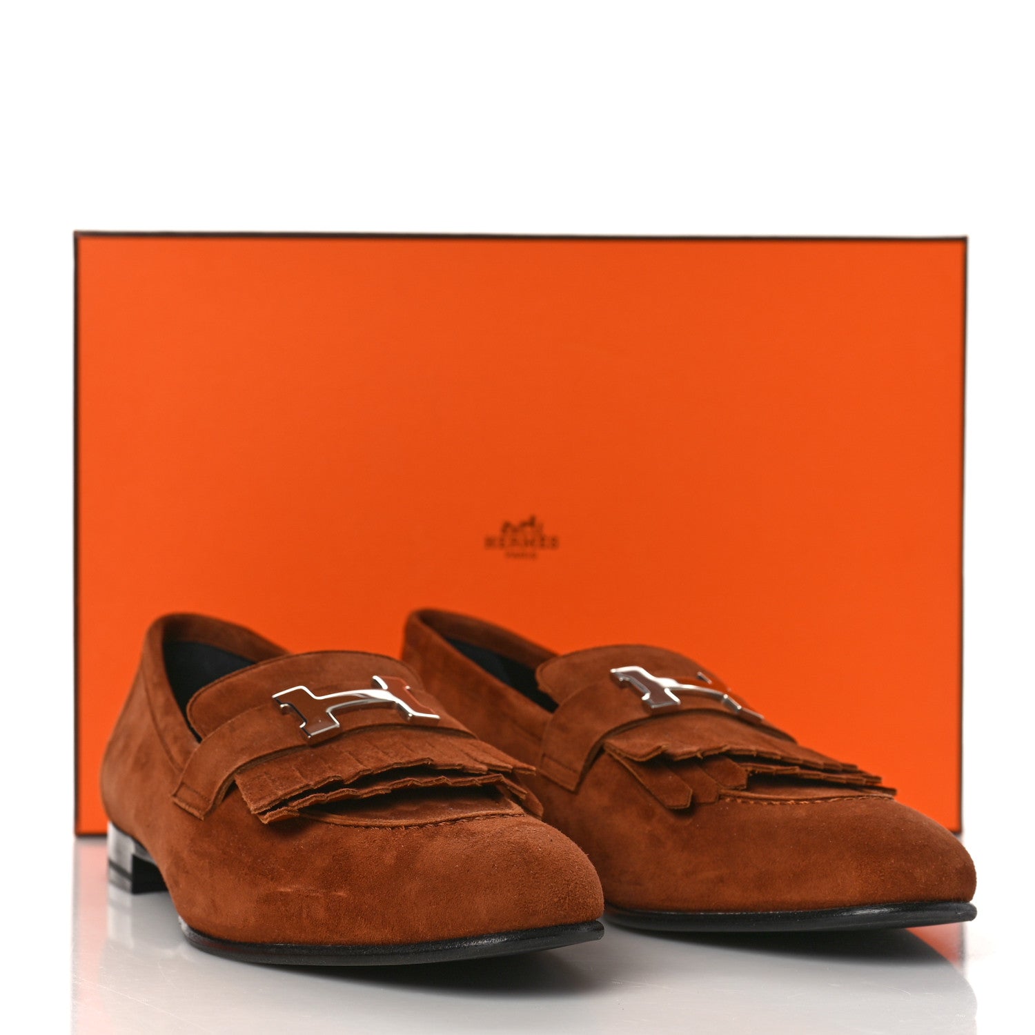 Hermes Suede Goatskin Womens Royal Loafers 39 Gold 9 of 9