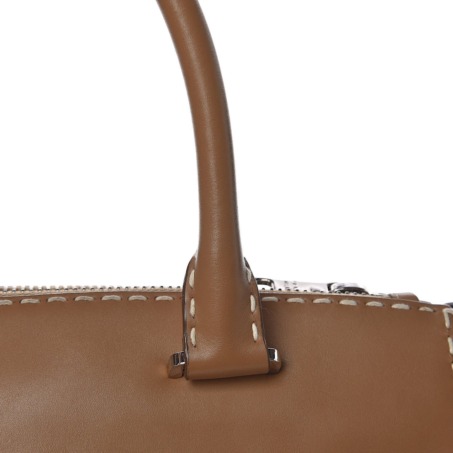 City Calf Small Hand Stitched Galleria Double Zip Tote Caramel