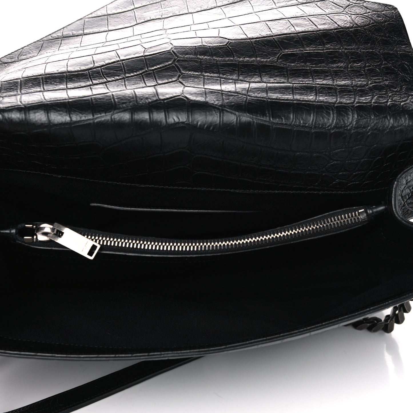 Calfskin Crocodile Embossed Monogram Large College Satchel Black