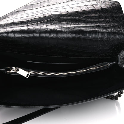 Saint Laurent Calfskin Crocodile Embossed Monogram Large College Satchel Black 4 of 10