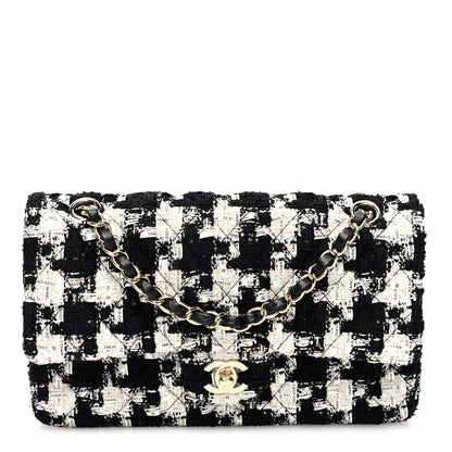 Chanel Tweed Quilted Medium Double Flap Black Ecru White 1 of 10