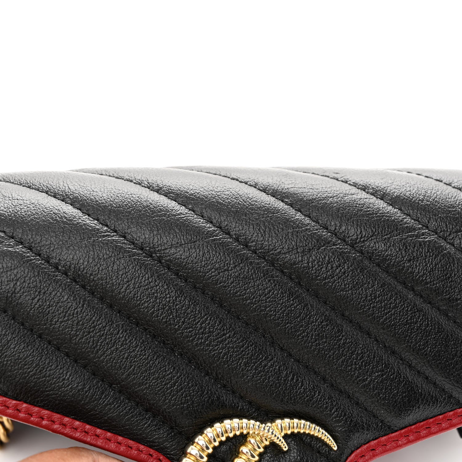 Gucci Vintage Effect Calfskin Matelasse Diagonal Torchon GG Marmont Chain Wallet Black Romantic Cherry 11 of 12