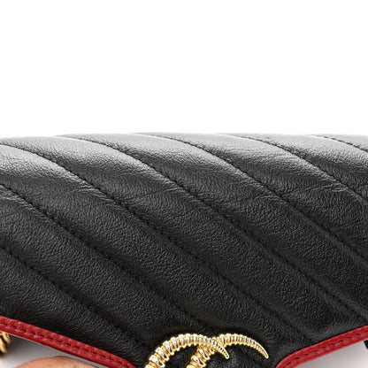 Gucci Vintage Effect Calfskin Matelasse Diagonal Torchon GG Marmont Chain Wallet Black Romantic Cherry 11 of 12