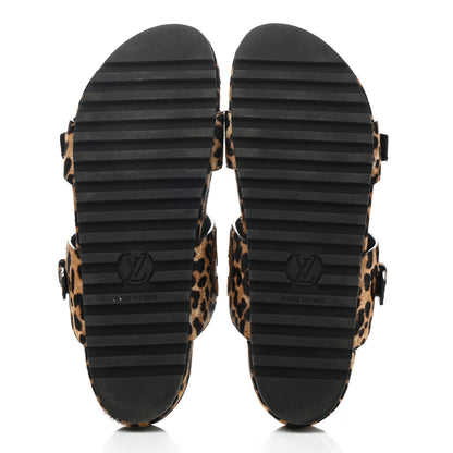 Louis Vuitton Calfskin Pony Hair Leopard Bom Dia Mule Sandals 41 Cognac Brown 5 of 8