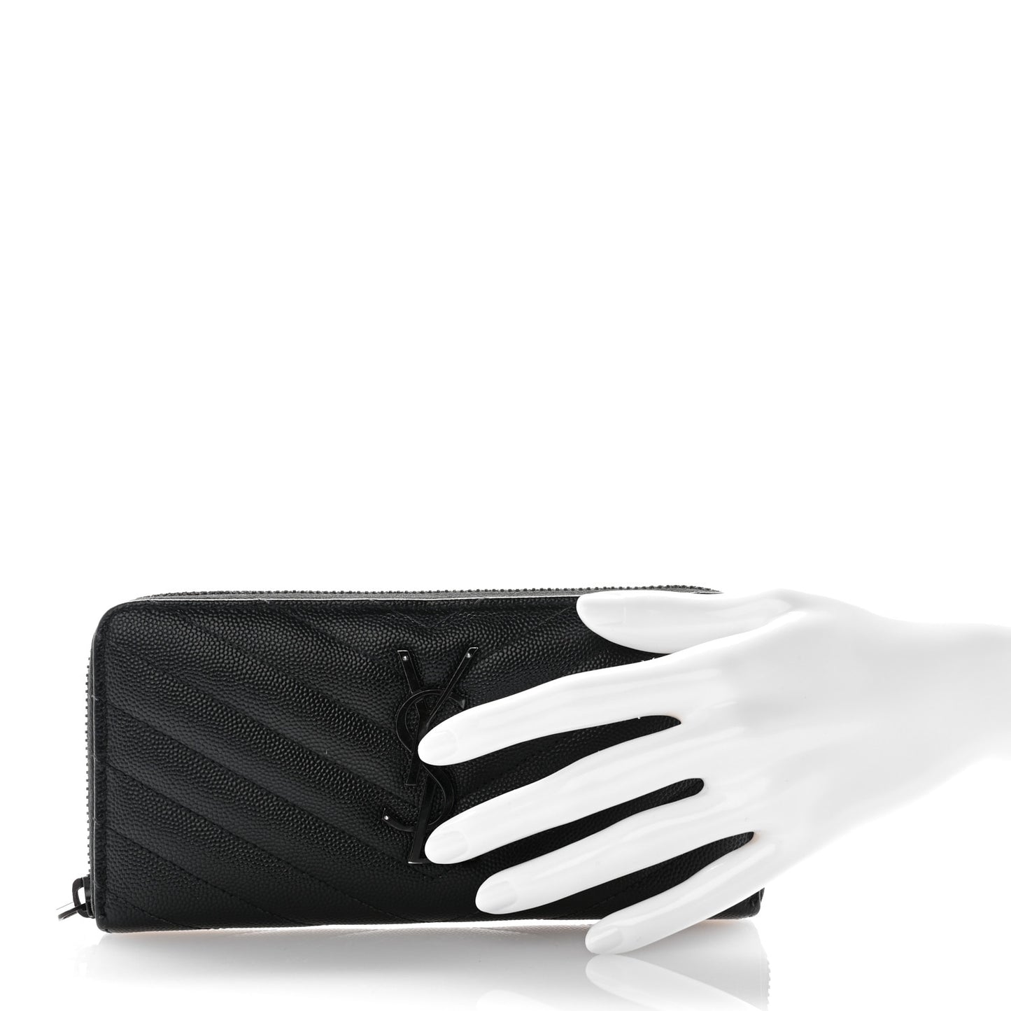 Grain De Poudre Matelasse Chevron Monogram Monochrome Zip Around Wallet Black