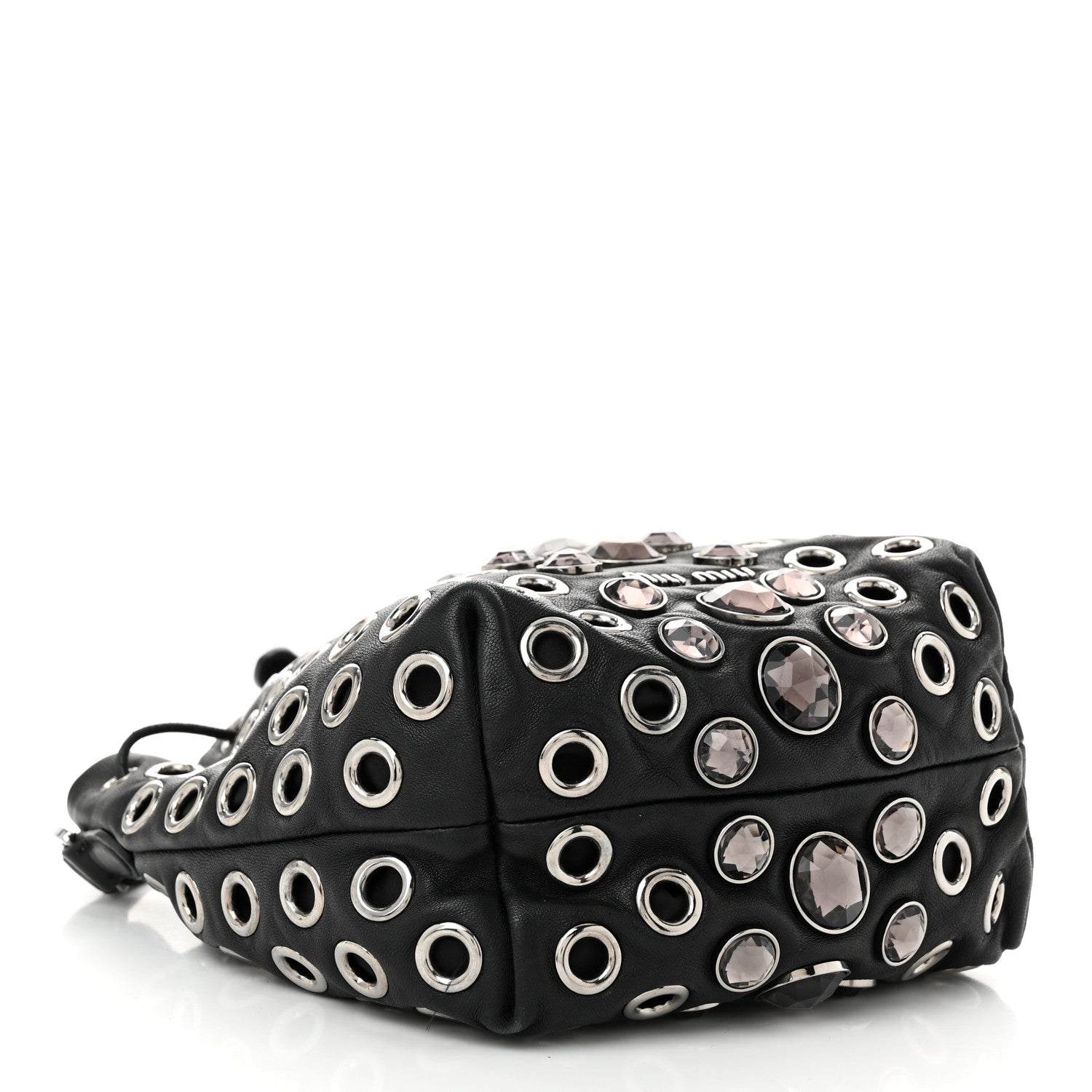 Miu Miu Nappa Jeweled Grommet Starlight Bucket Bag Black 4 of 10