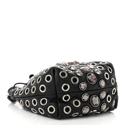 Miu Miu Nappa Jeweled Grommet Starlight Bucket Bag Black 4 of 10