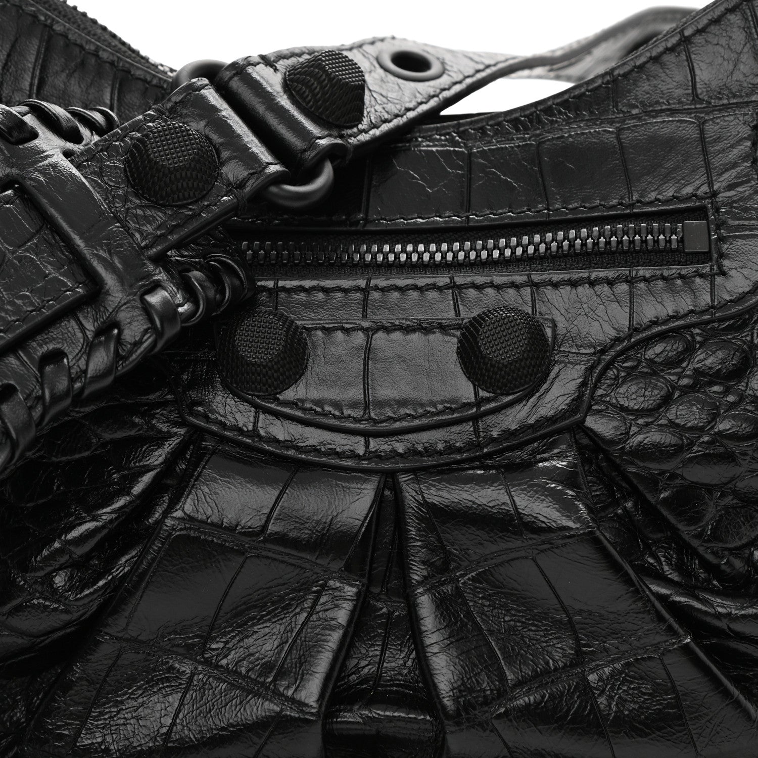 Balenciaga Extra Supple Calfskin Crocodile Embossed Monochrome Small Le Cagole Shoulder Bag Black 9 of 9