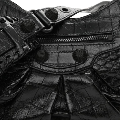 Balenciaga Extra Supple Calfskin Crocodile Embossed Monochrome Small Le Cagole Shoulder Bag Black 9 of 9