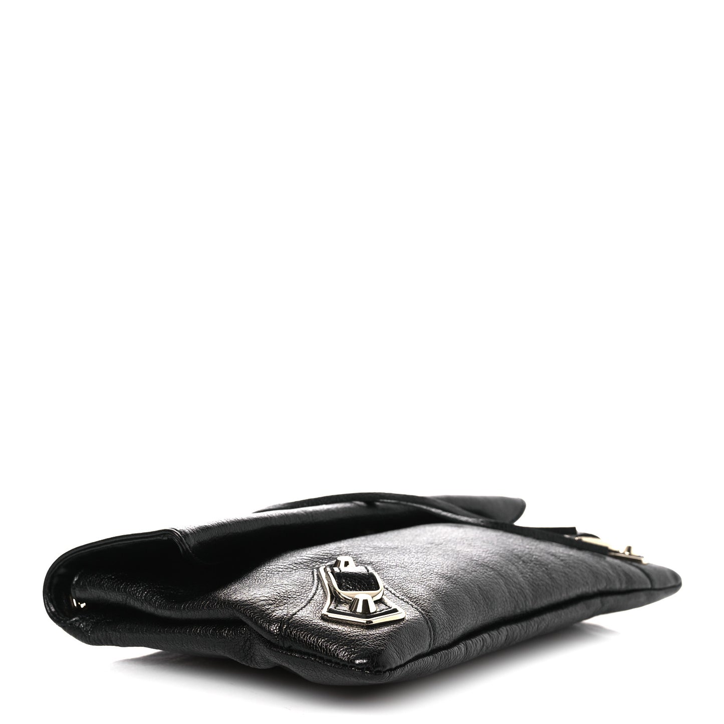 Chevre Gold Metallic Edge Hardware Envelope Clutch Black