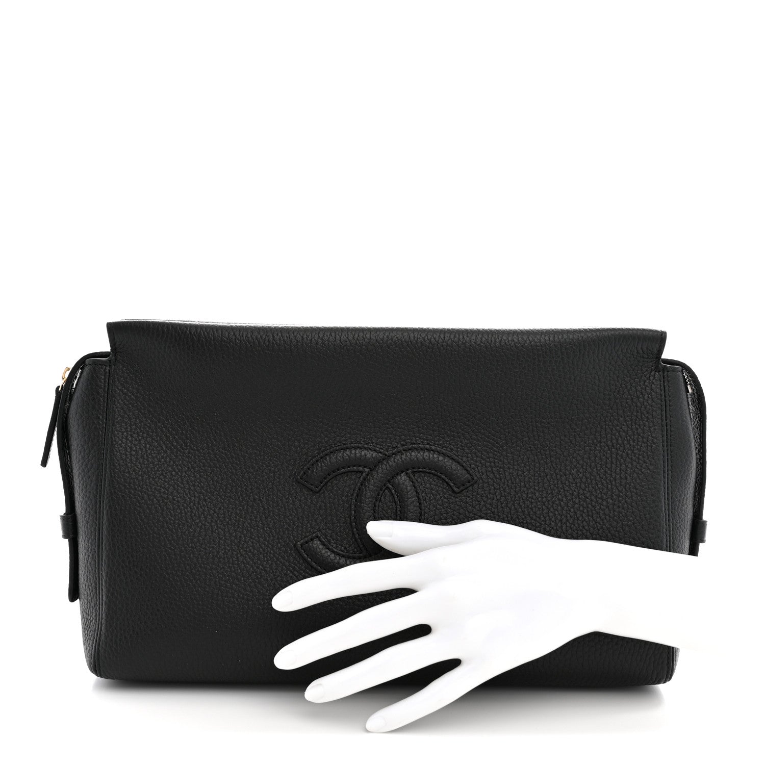 Chanel Grained Calfskin Large Zippered Pouch Black 2 of 10