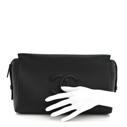Chanel Grained Calfskin Large Zippered Pouch Black 2 of 10