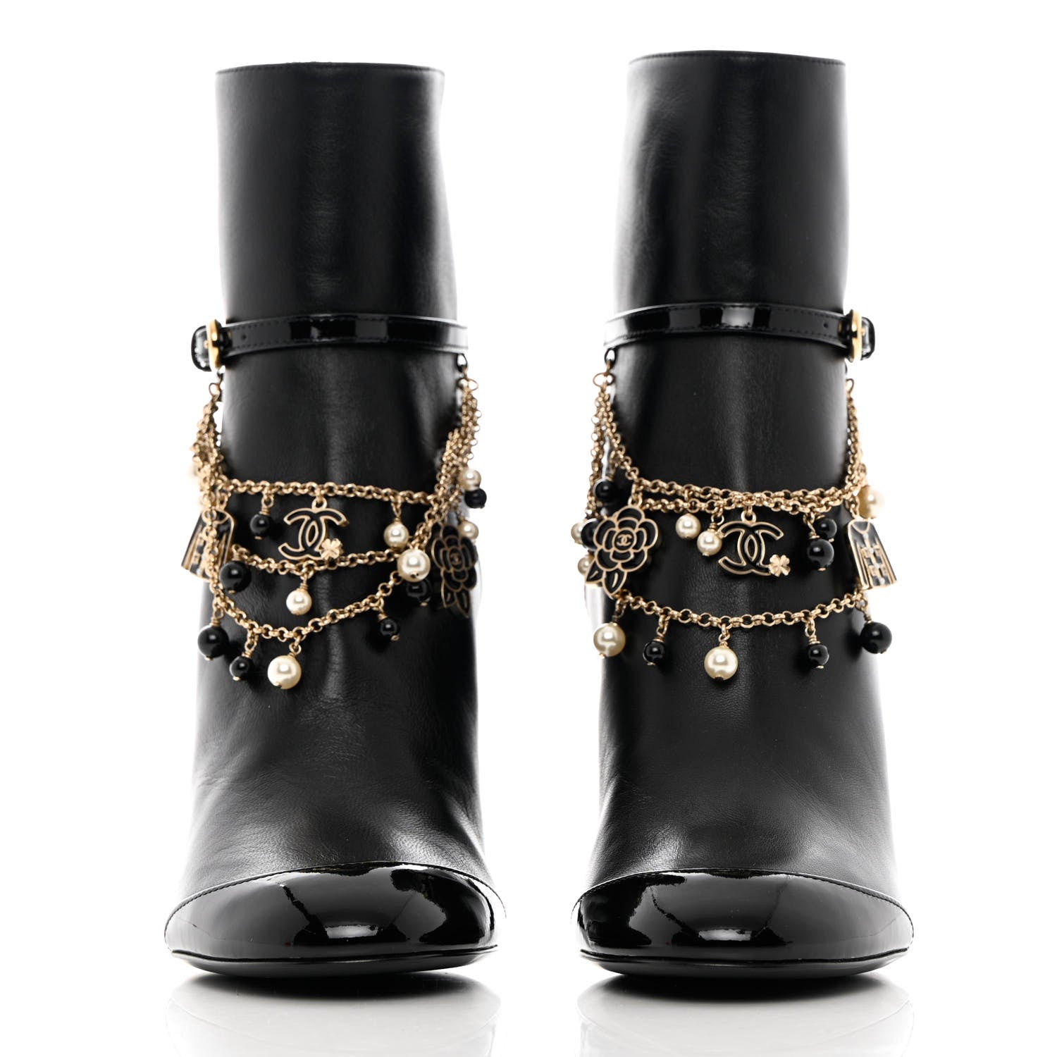 Chanel Lambskin Patent Calfskin Ankle Boots 37 Black 2 of 12