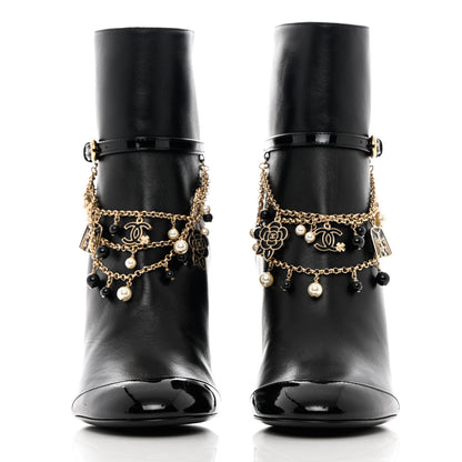 Chanel Lambskin Patent Calfskin Ankle Boots 37 Black 2 of 12