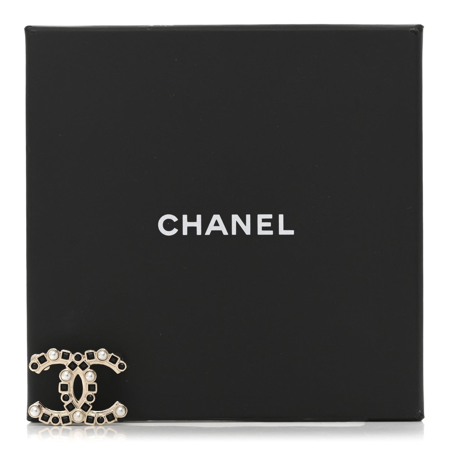 Pearl Crystal CC Brooch Black Gold