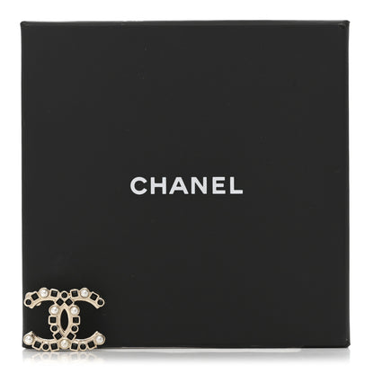 Chanel Pearl Crystal CC Brooch Black Gold 4 of 4