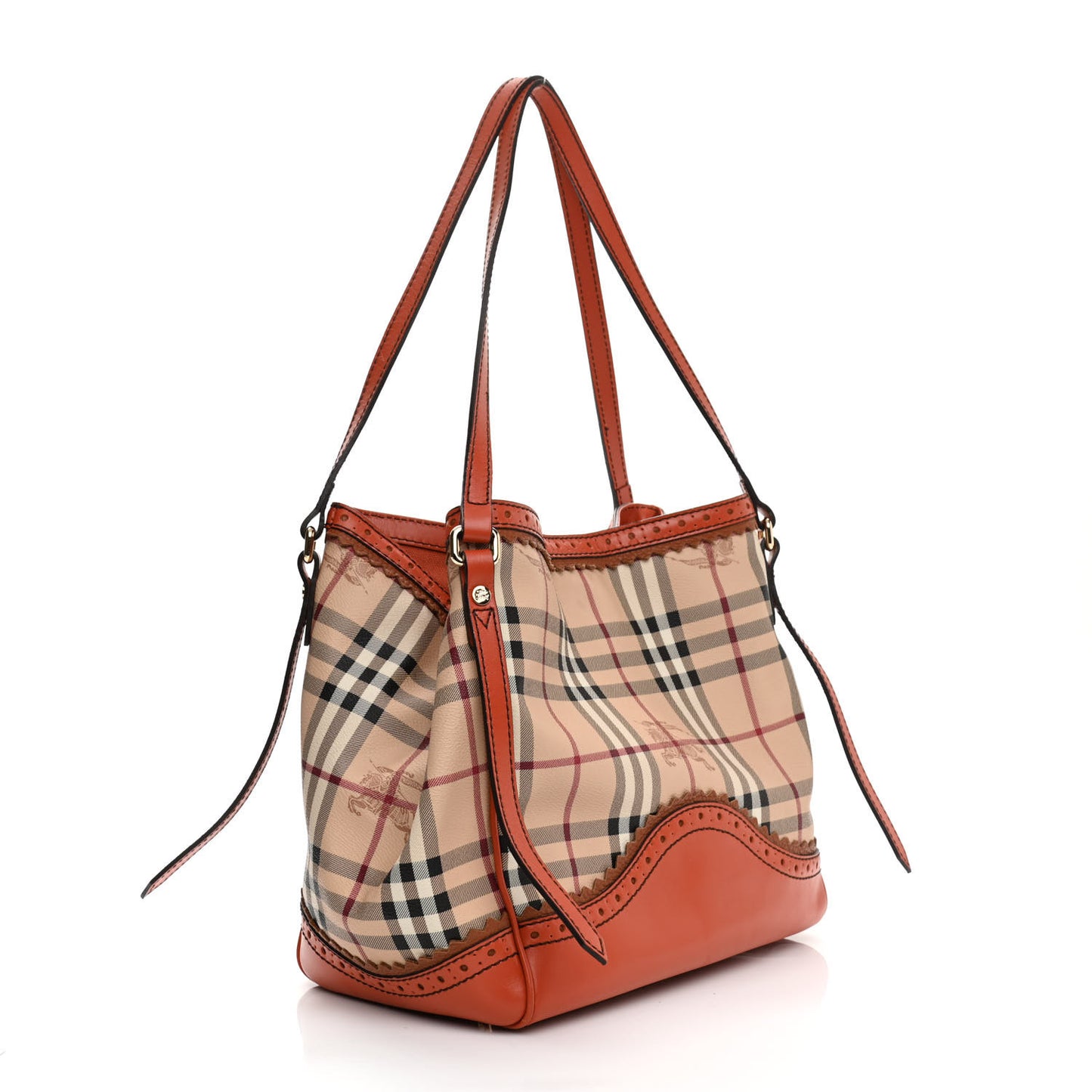 Haymarket Check Small Brogue Tassel Tote Bright Russet