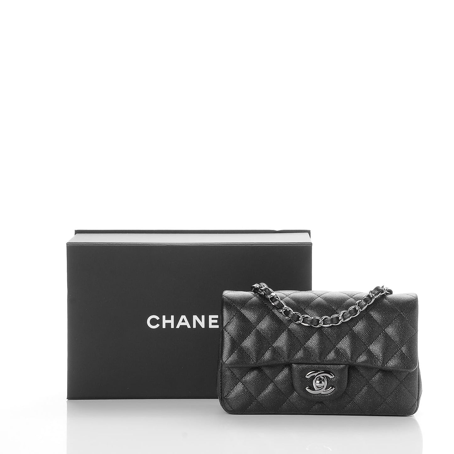 Iridescent Caviar Quilted Mini Rectangular Flap Black