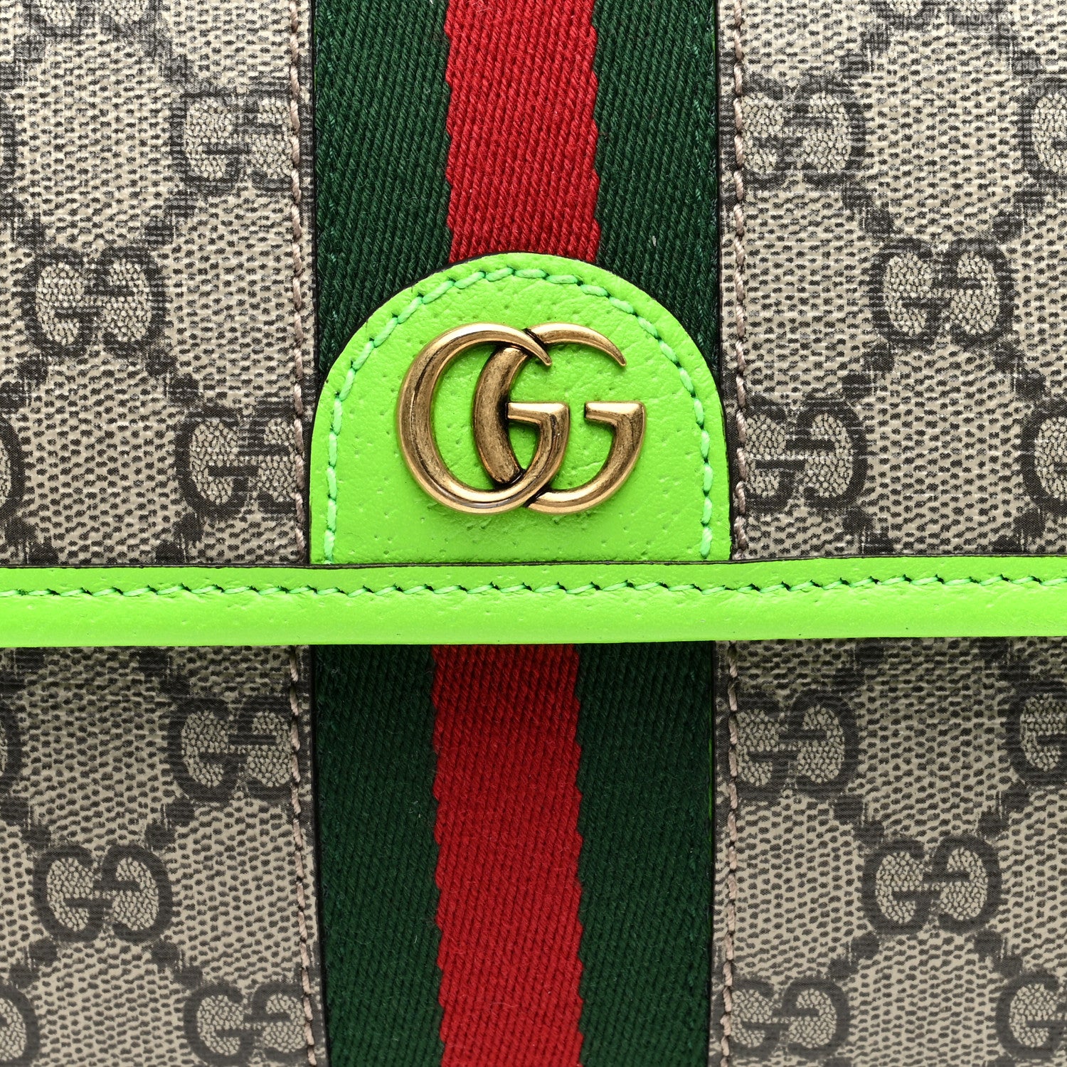 Gucci GG Supreme Monogram Web Small Ophidia Belt Bag Beige Ebony Electric Green 8 of 10