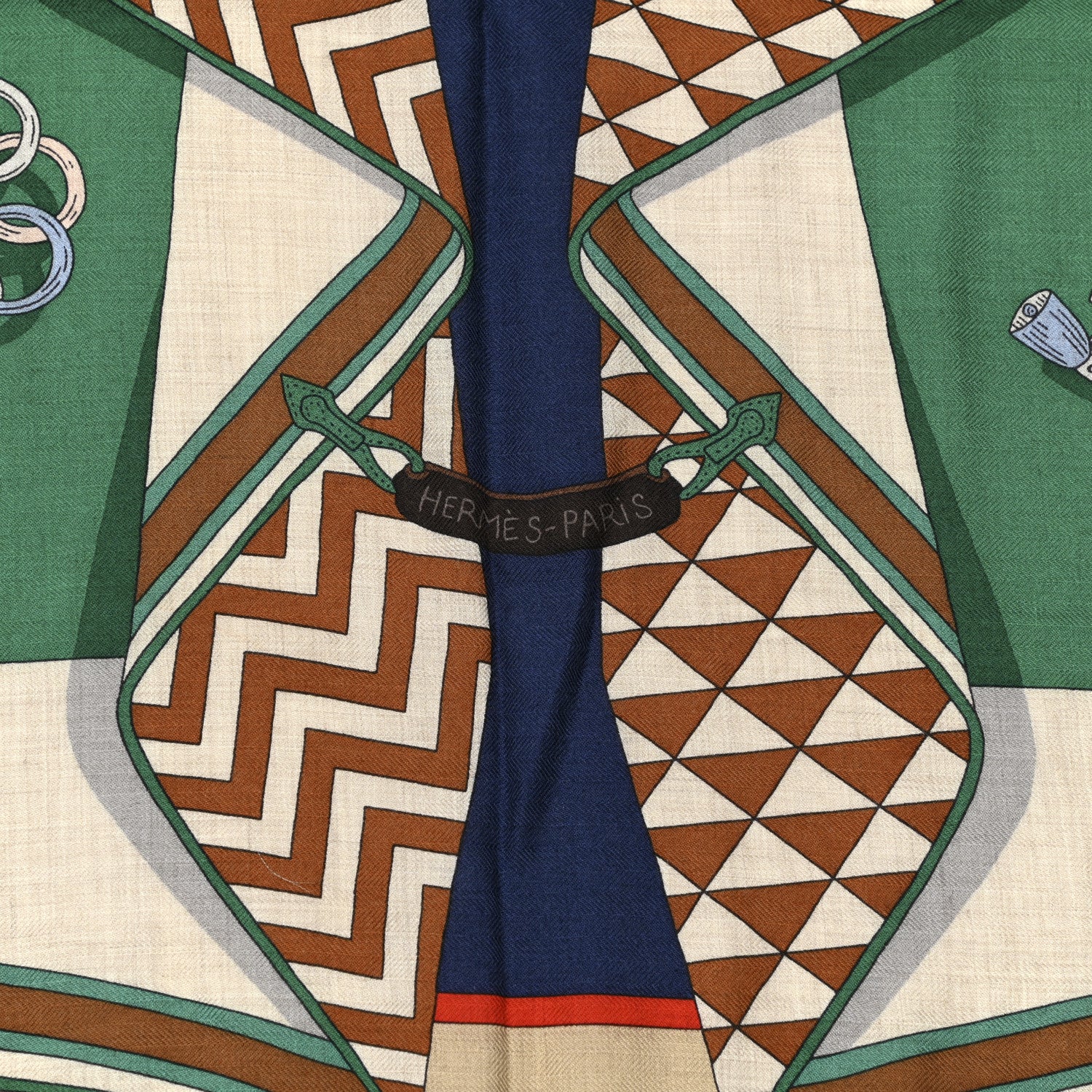 Hermes Cashmere Silk Bouquets Sellier Triangle Scarf Vert Naturel Brun 3 of 7
