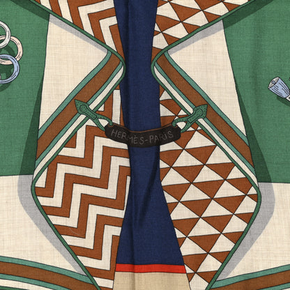 Hermes Cashmere Silk Bouquets Sellier Triangle Scarf Vert Naturel Brun 3 of 7