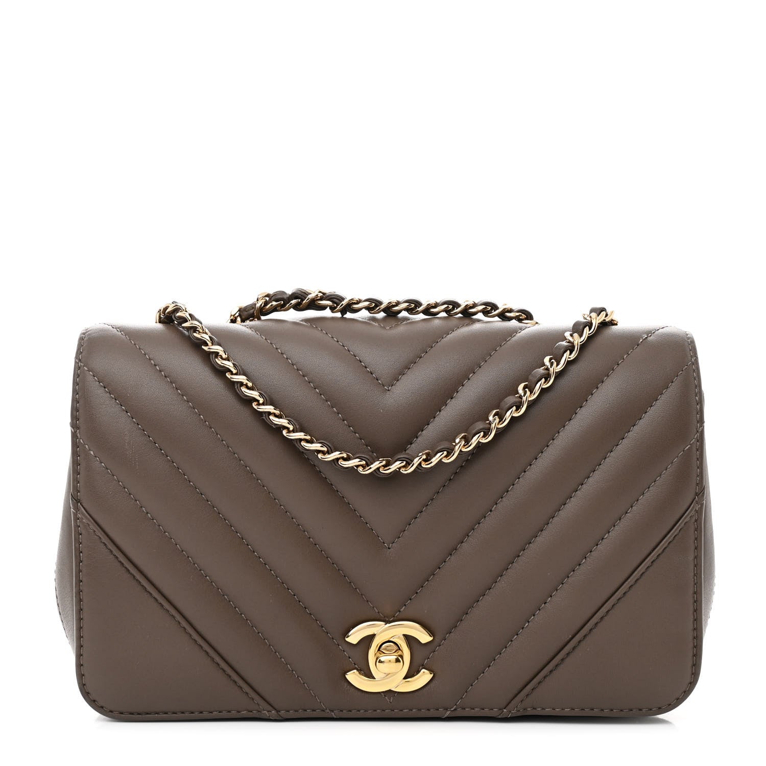 Chanel Calfskin Chevron Quilted Mini Statement Flap Khaki 1 of 12