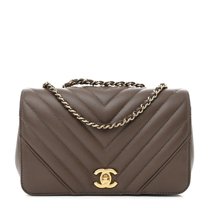 Chanel Calfskin Chevron Quilted Mini Statement Flap Khaki 1 of 12