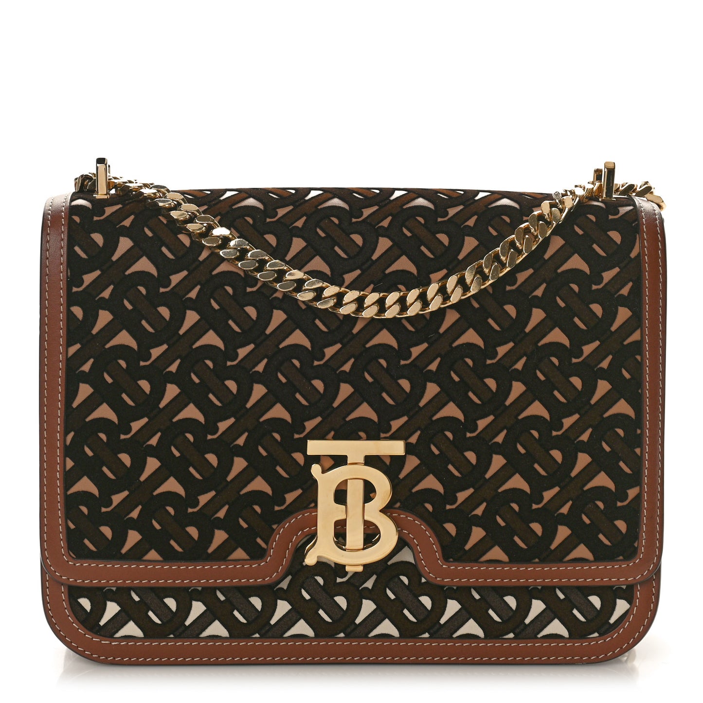 Velvet Calfskin Monogram Medium TB Chain Bag Dark Brown