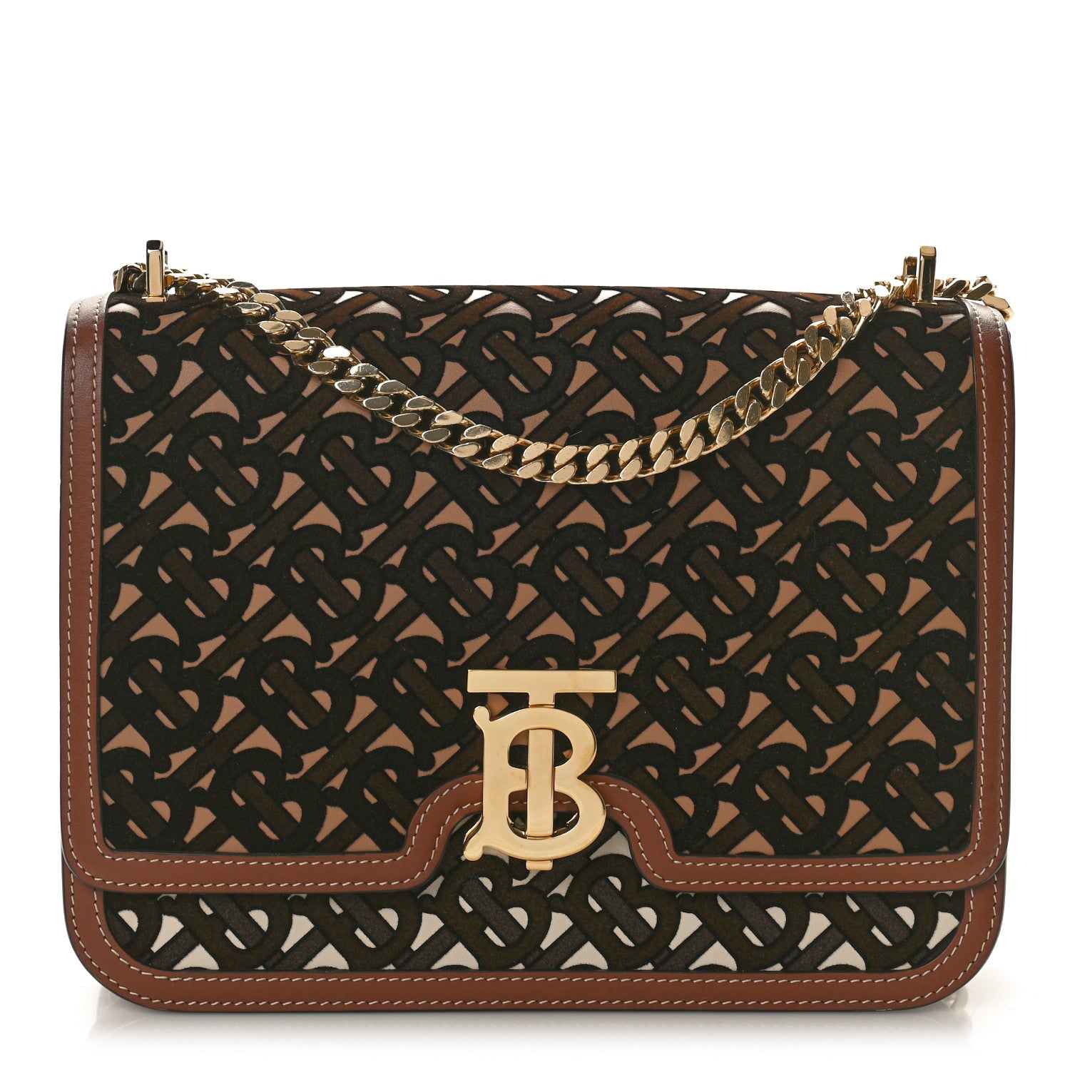 Burberry Velvet Calfskin Monogram Medium TB Chain Bag Dark Brown 1 of 10