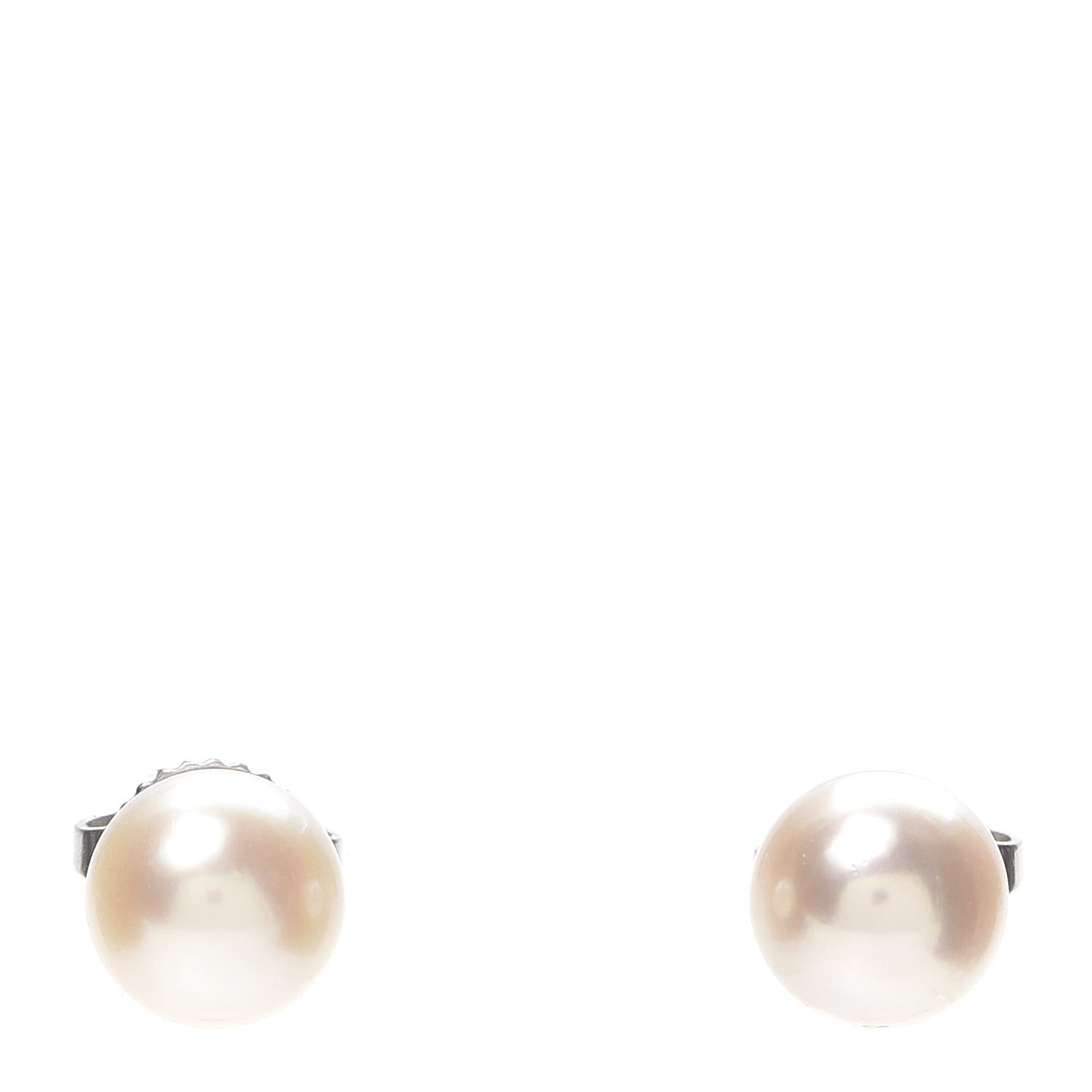 Tiffany 18K White Gold Akoya Pearl 6.5-7mm Signature Earrings 1 of 4