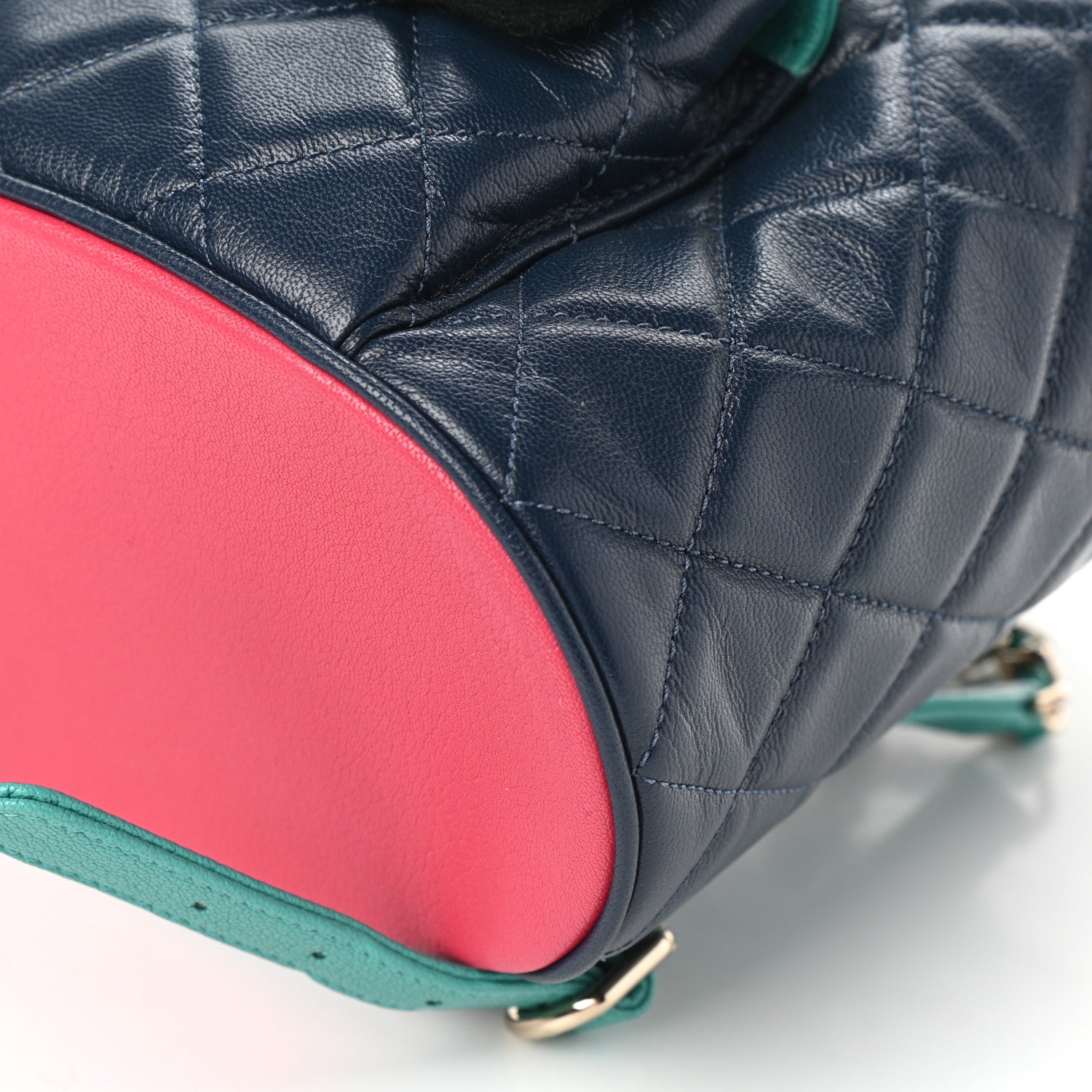 Chanel Goatskin Quilted Duma Drawstring Backpack Navy Turquoise Pink 10 of 10