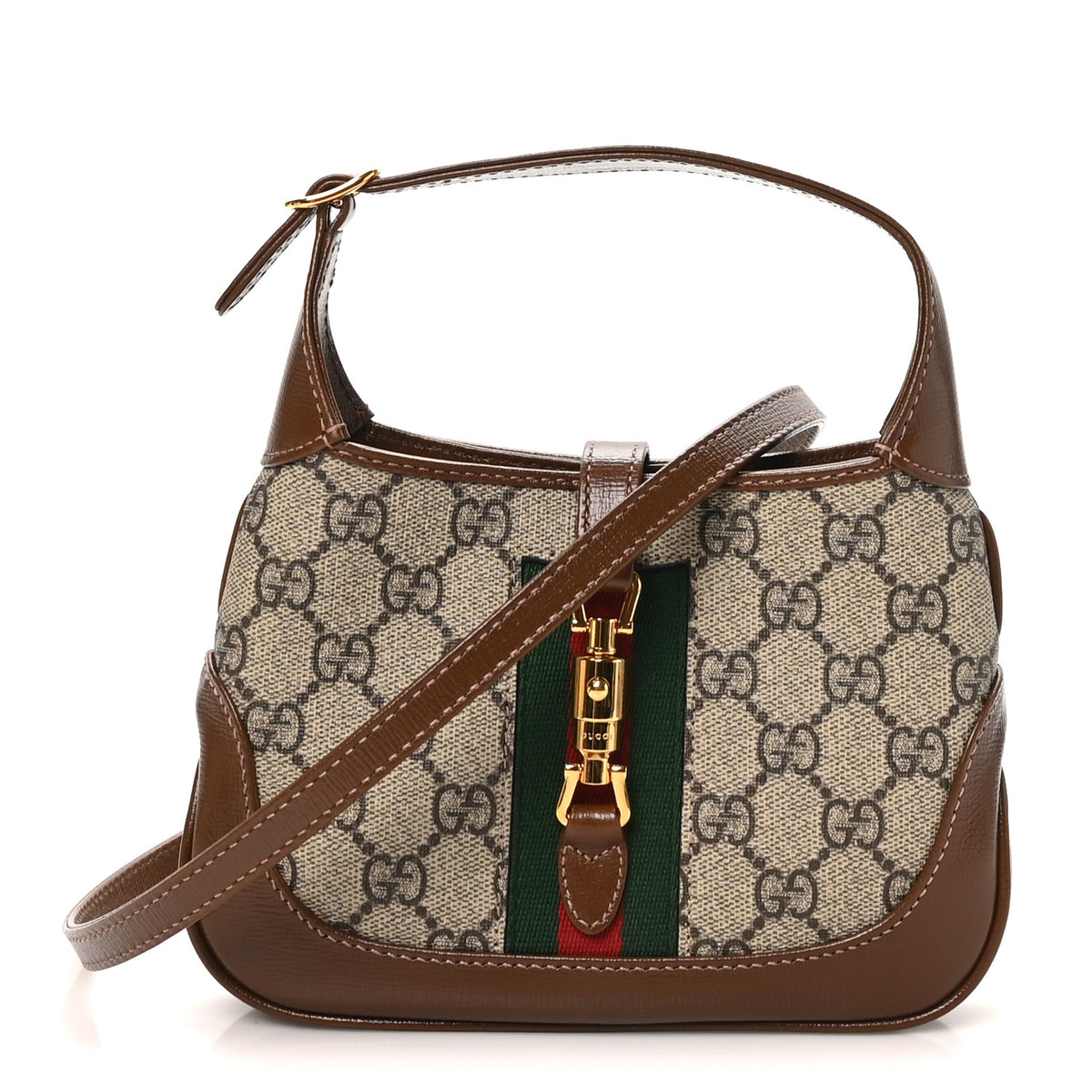 Gucci GG Supreme Monogram Azalea Calfskin Web Mini Jackie 1961 Hobo Beige Ebony Brown Sugar 1 of 10