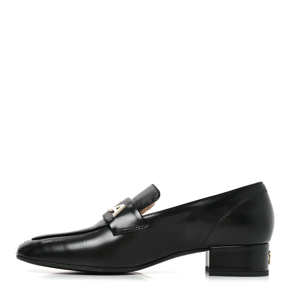 Shiny Calfskin Logo Loafers 36.5 Black