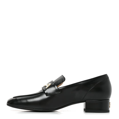 Chanel Shiny Calfskin Logo Loafers 36.5 Black 1 of 10