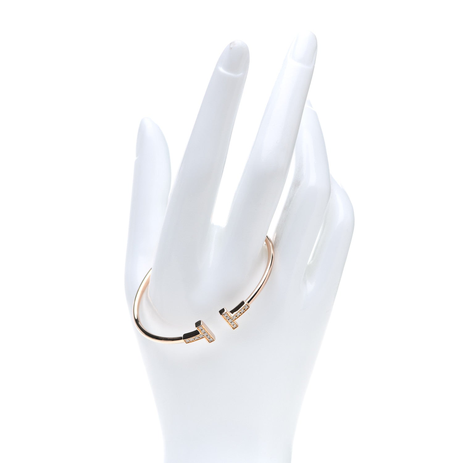Tiffany 18K Rose Gold Diamond T Wire Bracelet 2 of 5