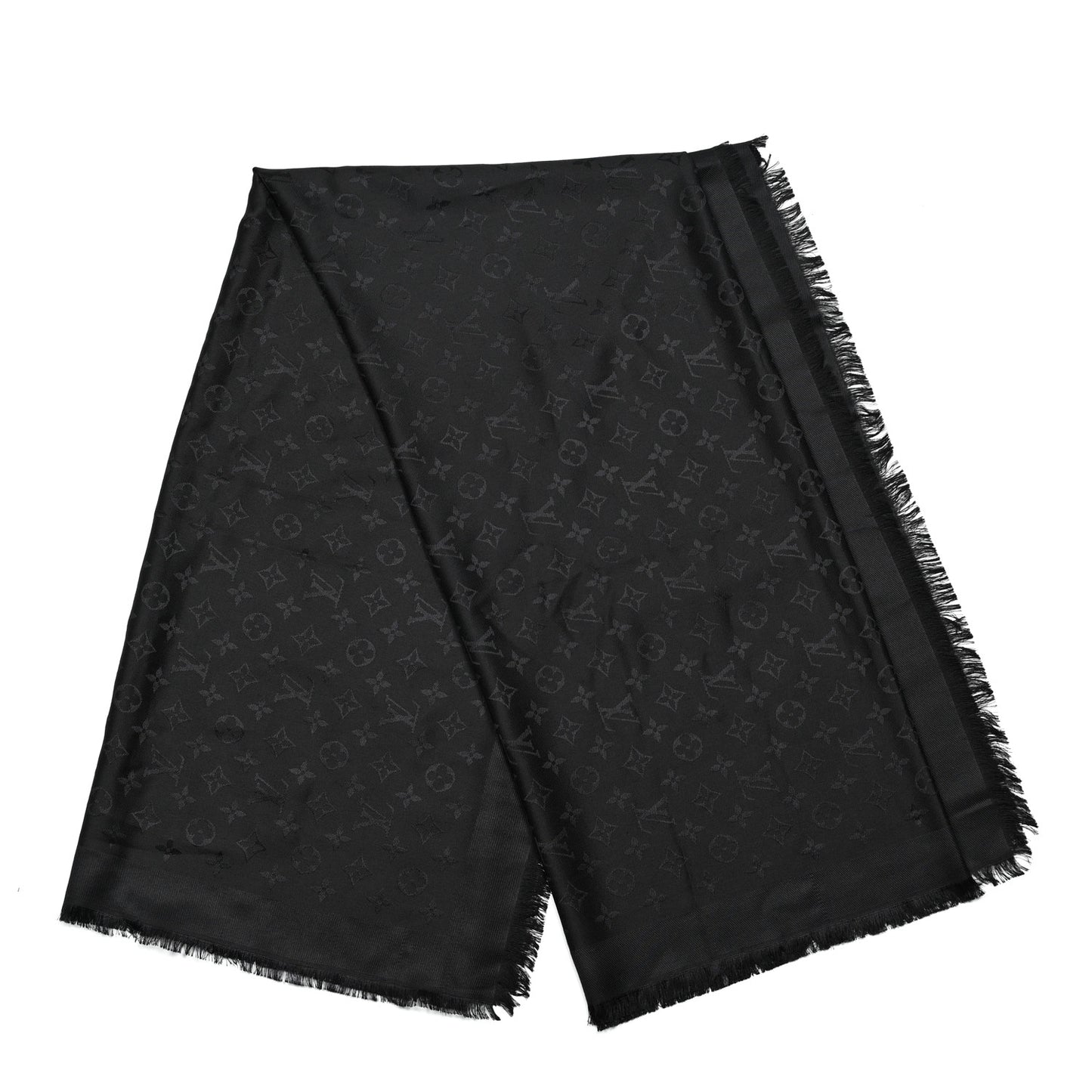 Silk Wool Monogram Denim Shawl Black