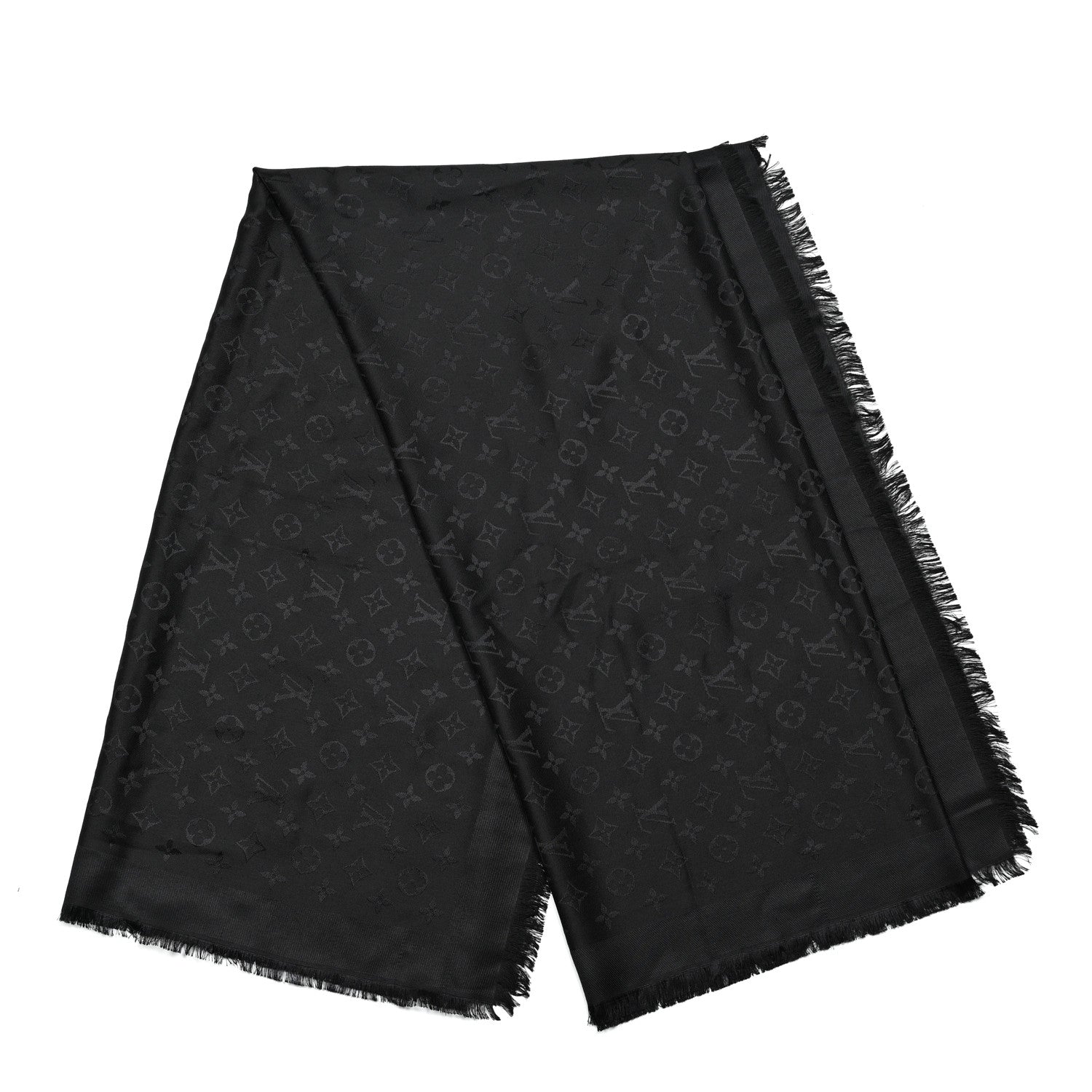 Louis Vuitton Silk Wool Monogram Denim Shawl Black 2 of 3