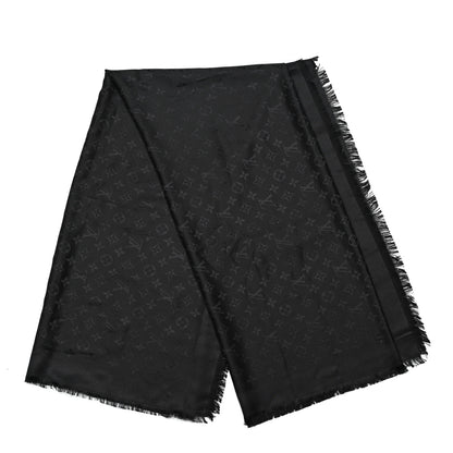 Louis Vuitton Silk Wool Monogram Denim Shawl Black 2 of 3