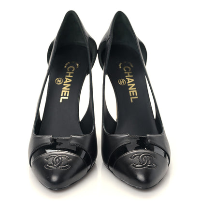 Chanel Lambskin Patent Calfskin Cap Toe CC Pumps 38.5 Black 2 of 8