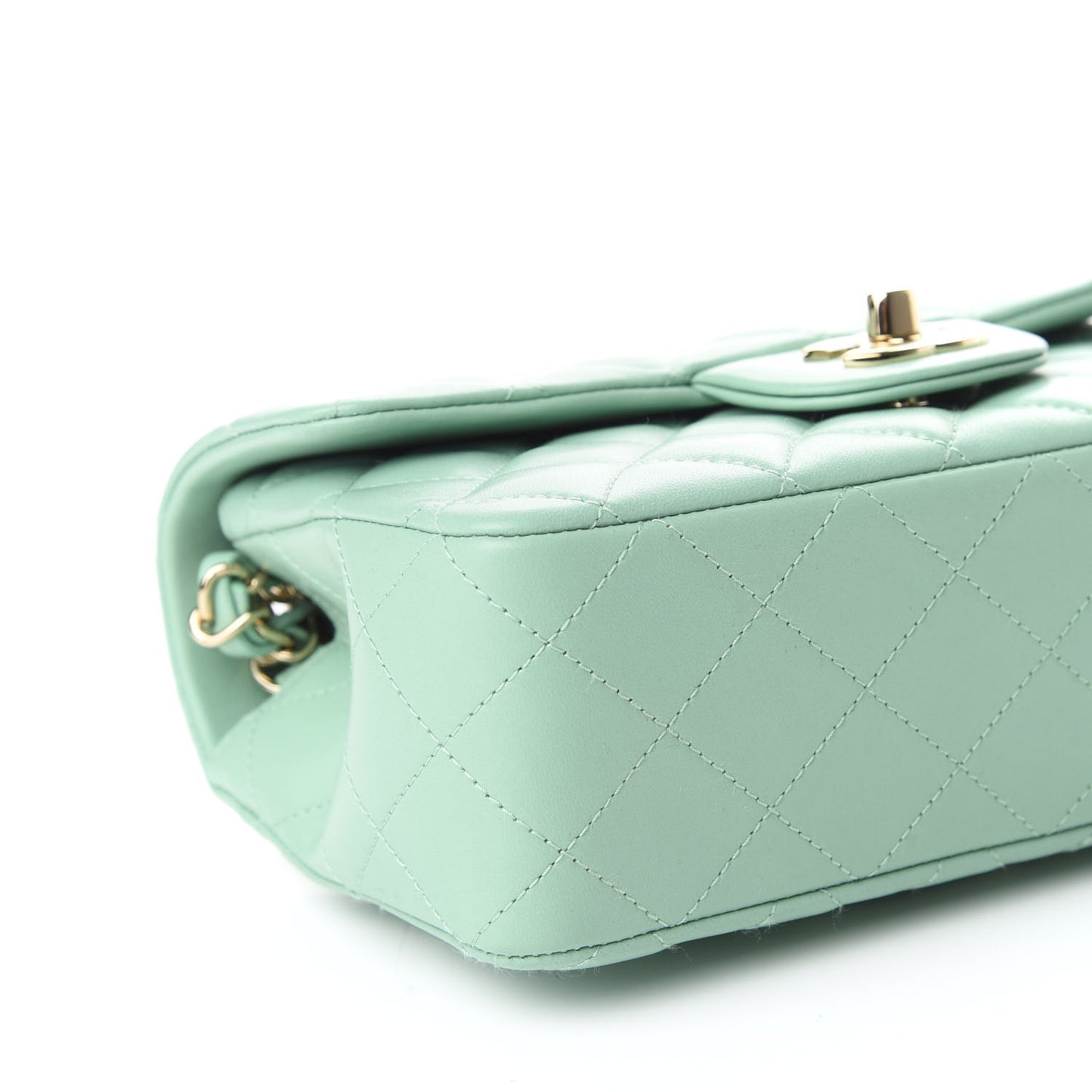 Lambskin Quilted Mini Rectangular Flap Light Green