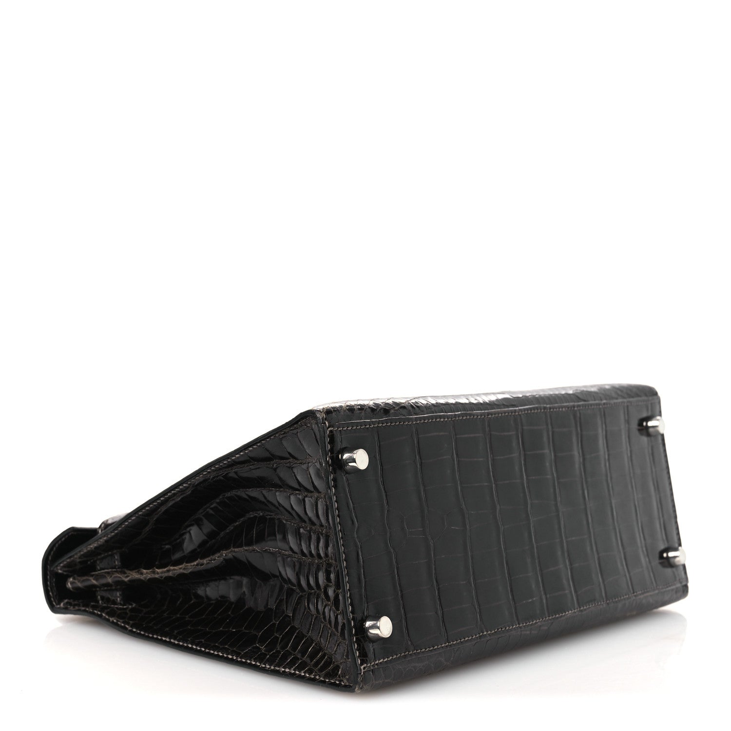 Hermes Shiny Porosus Crocodile Kelly Sellier 28 Gris Elephant 3 of 11