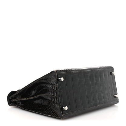Hermes Shiny Porosus Crocodile Kelly Sellier 28 Gris Elephant 3 of 11