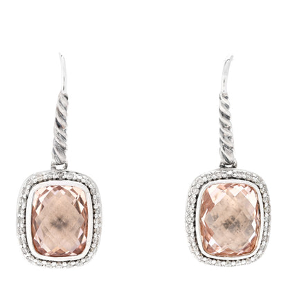 David Yurman Sterling Silver Diamond Morganite Noblesse Drop Earrings 1 of 4
