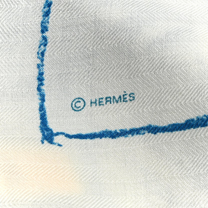 Hermes Cashmere Silk Pirouette au Galop Shawl 140 Blac Bleu Vert 3 of 3