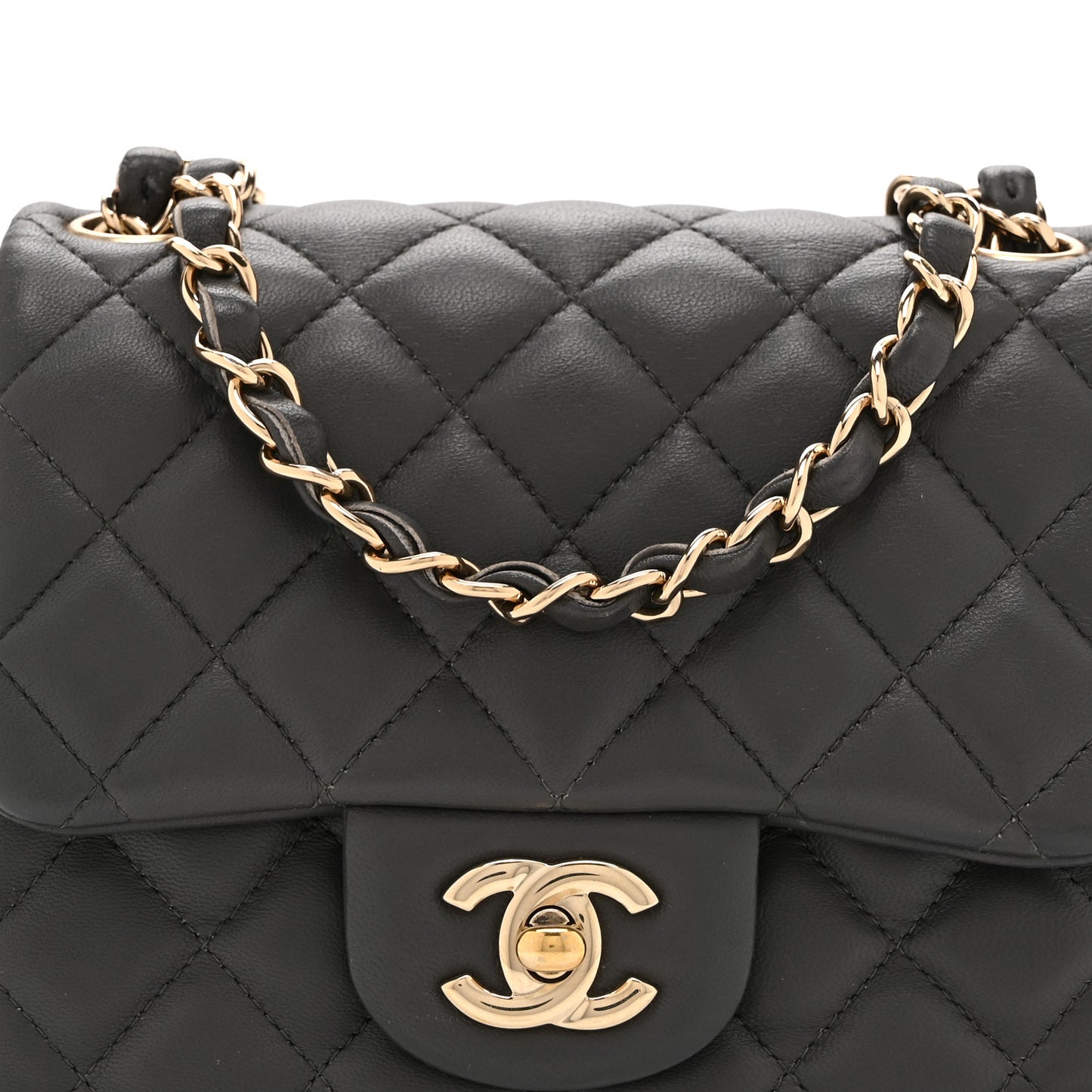 Lambskin Quilted Mini Square Flap Dark Grey